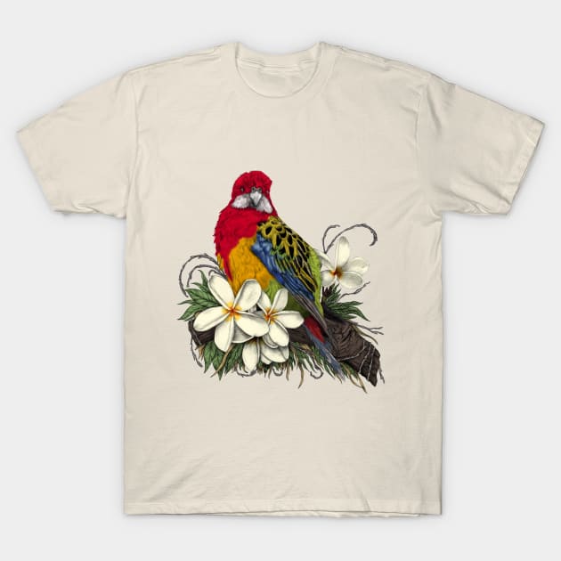 Eastern Rosella and Plumerias T-Shirt by jamieroberts